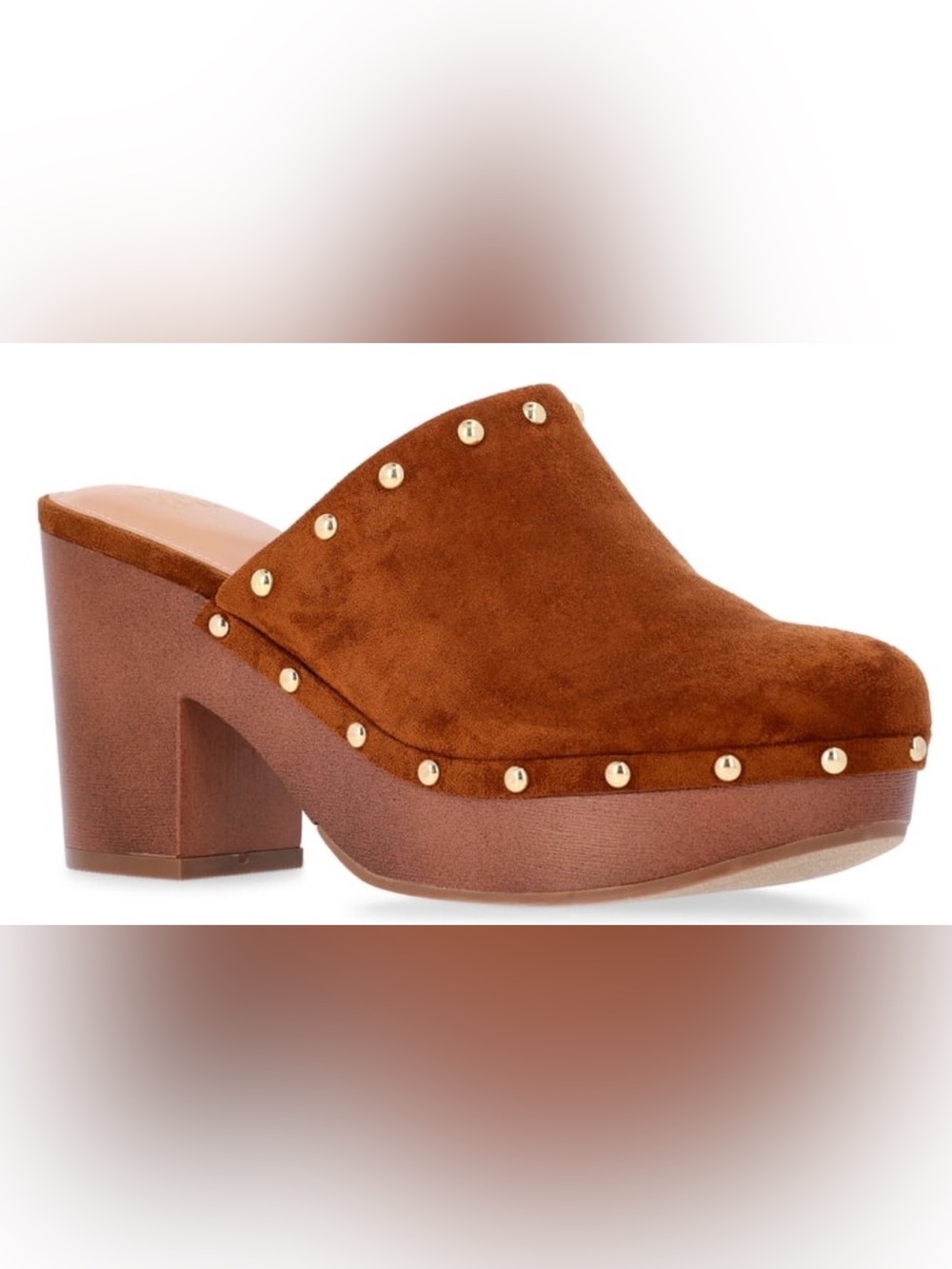 Time and Tru Women’s Faux Suede Studded Clogs with Block Heels